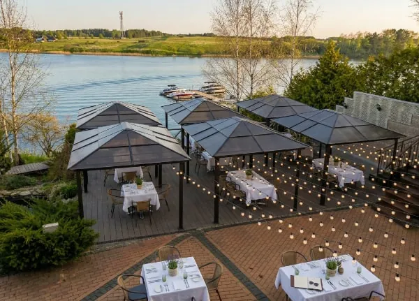 Restaurant at Villa Alicante hotel with scenic lake views and fine dining